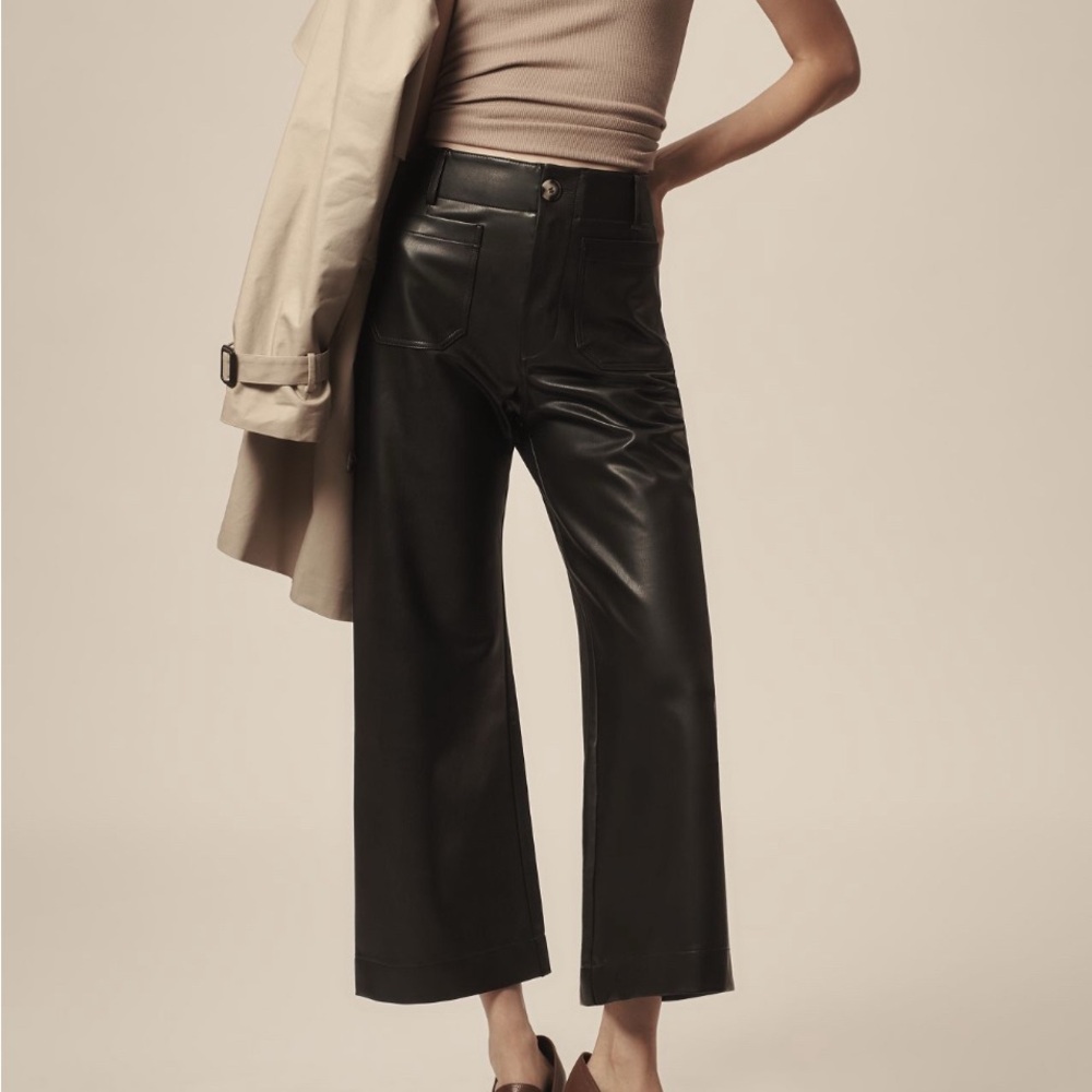 Maeve Colette - Black Faux Leather Wide-Leg Pants